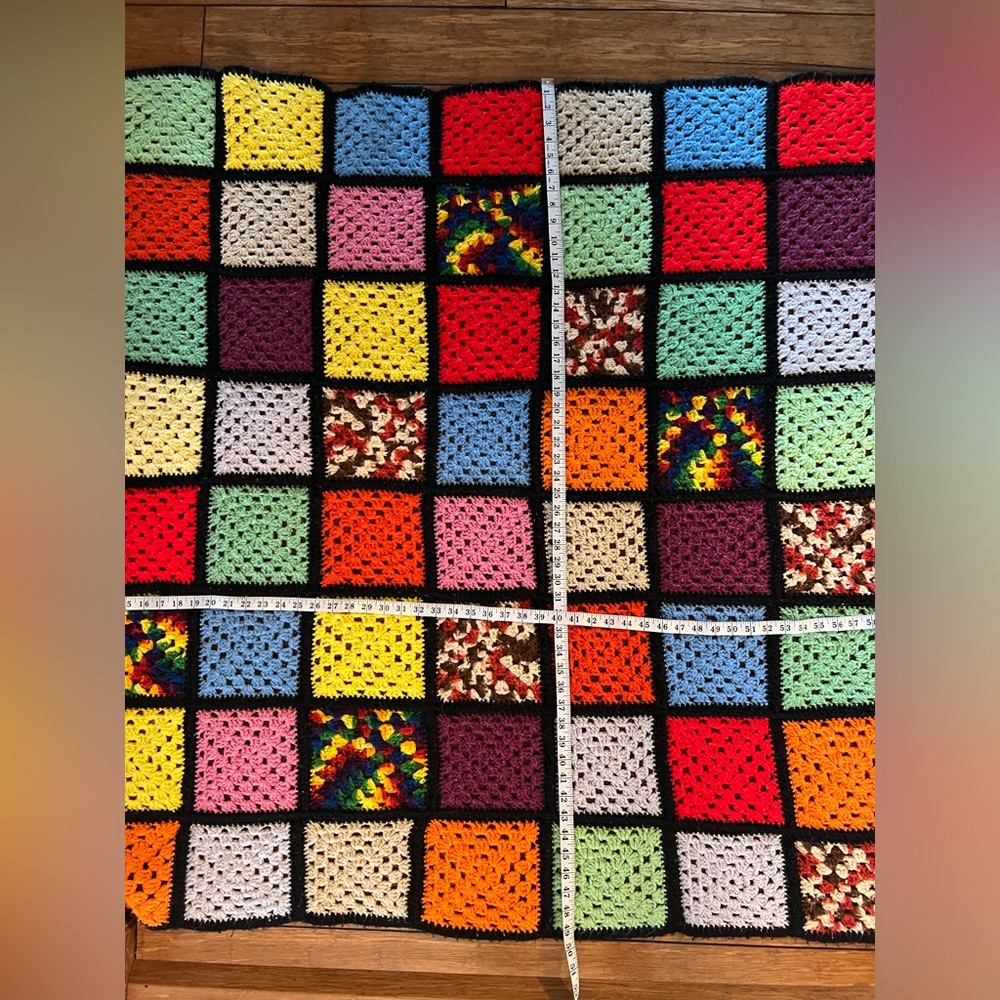 Handmade Granny Squares floral Crochet Blanket Throw Afgan Colorful unique artsy - Picture 7 of 8